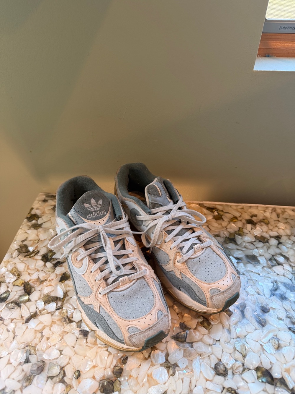 Adidas Light Blue and Tan Sneakers